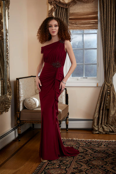 Wine MGNY Madeline Gardner New York 72824 Long Fitted Formal Evening Gown