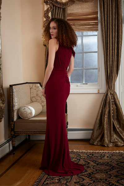 Wine MGNY Madeline Gardner New York 72824 Long Fitted Formal Evening Gown