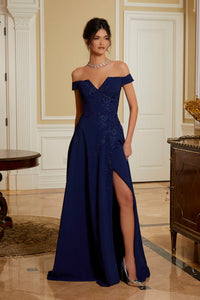 Navy MGNY Madeline Gardner New York 72826 Beaded Long Formal Evening Gown