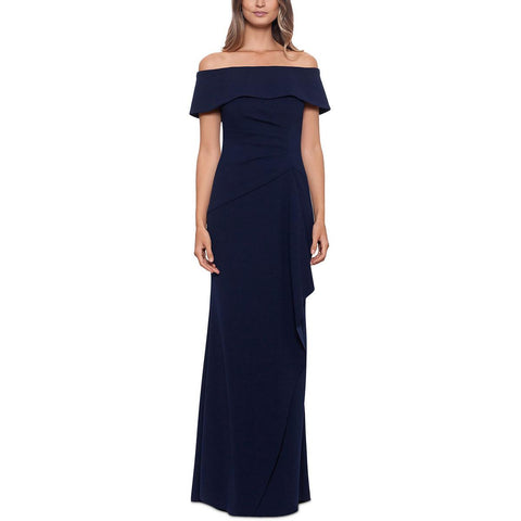 Xscape Womens Off-The-Shoulder Maxi Formal Evening Dress