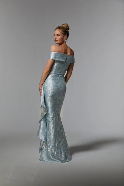 Light Blue MGNY Madeline Gardner New York 72926 Long Formal Metallic Evening Gown