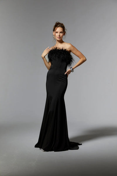 Black MGNY Madeline Gardner New York 72923 Long Formal Feathered Dress