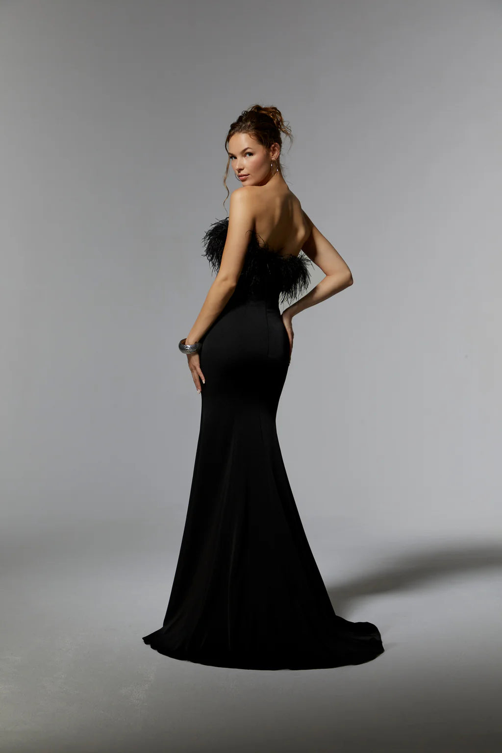 Black MGNY Madeline Gardner New York 72923 Long Formal Feathered Dress