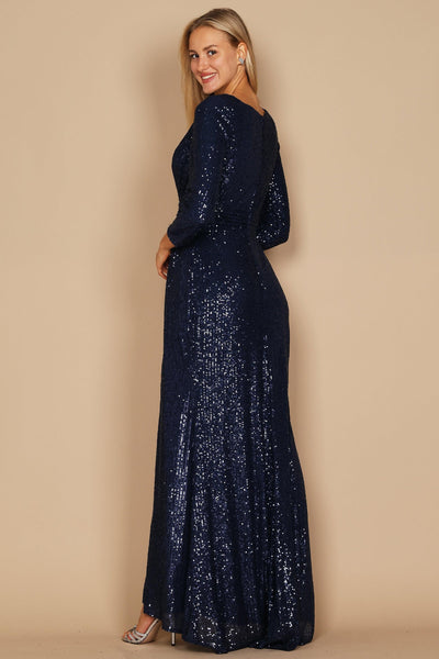 Long Sleeve Sequin Formal Dress