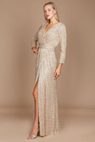 Long Sleeve Sequin Formal Dress